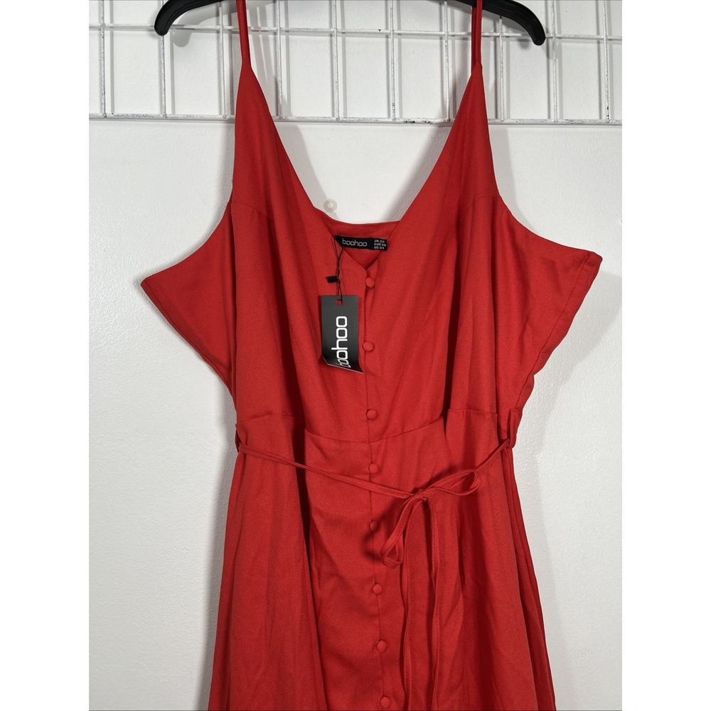 Boohoo Women 24 Maxi Dress Red Spaghetti Strap Plunge V Neck 6414 - Picture 3 of 8